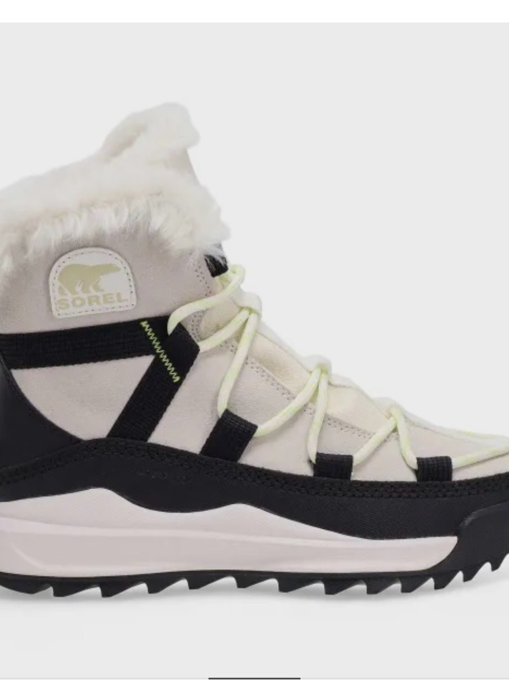 Sorel Ivory and Black Lace-Up Faux-Fur Winter Boot